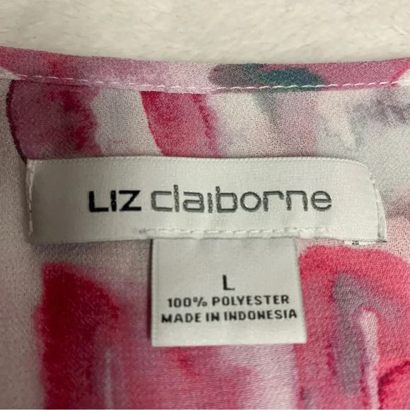 Liz Claiborne white/purple Large semi sheer long sleeve top silver buttons - Picture 4 of 5